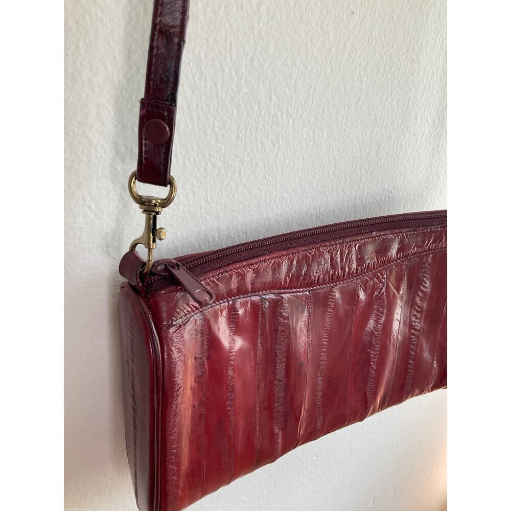 Vintage Burgundy Genuine Leather Shoulder Bag Purse Zip Top Minimalist Y2K - Picture 2 of 4